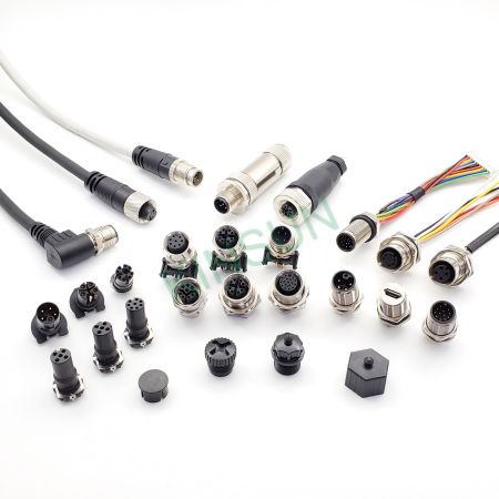 Konektor dan kabel M12 - KINSUN konektor lingkaran M12 tahan air. Ada kode-kode lengkap seperti A-, B-, D-, K-, L-, X-, dan Y